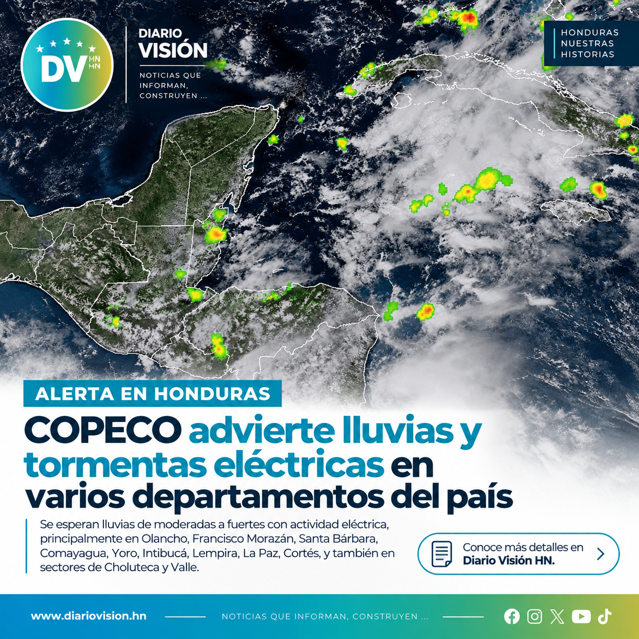 COPECO advierte lluvias y tormentas eléctricas en gran parte de Honduras